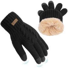 Womens Winter Gloves Cold Weather Warm Knit Touchscreen Fingers Elastic Cuff ...