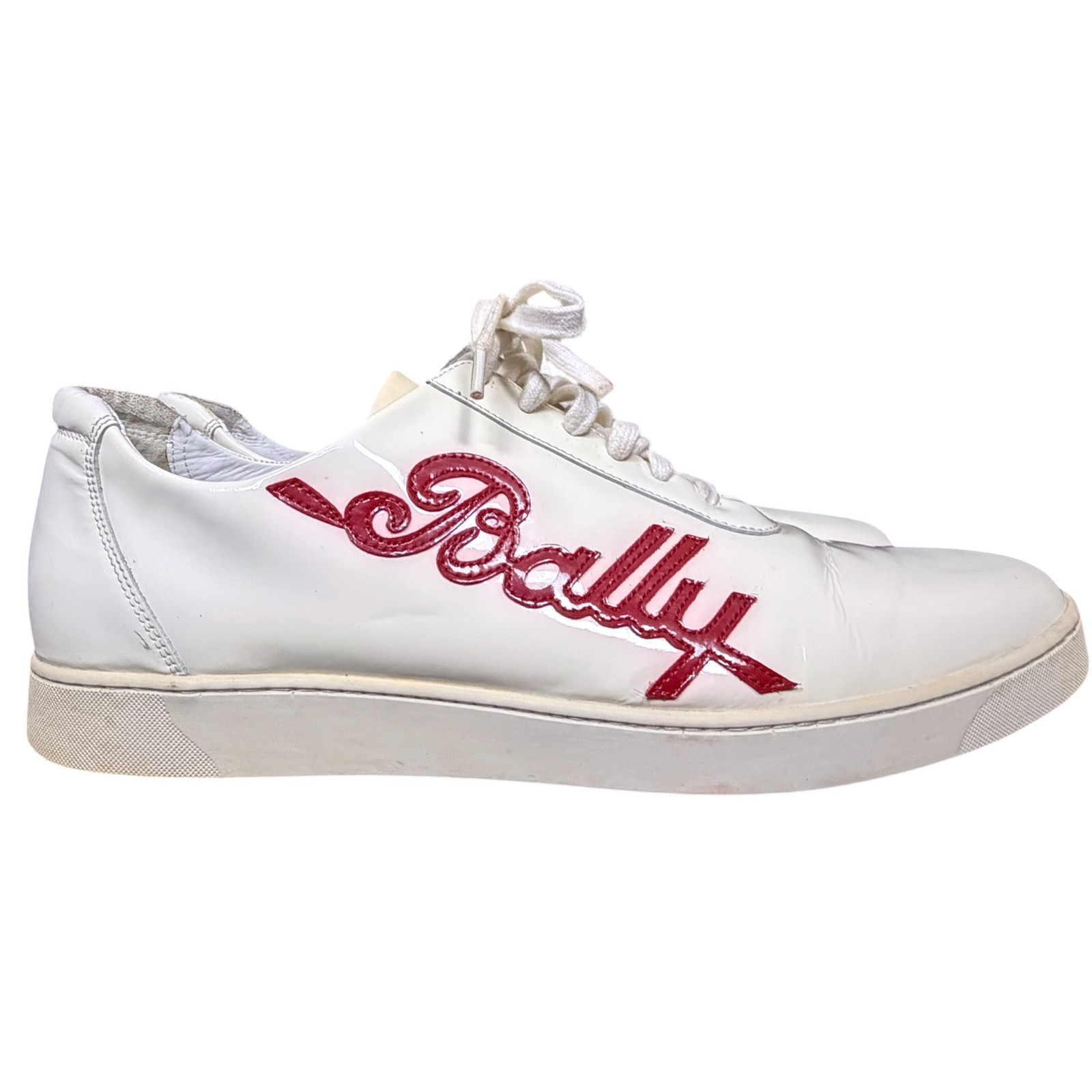 Bally White Patent Leather Men's 11 Cursive Logo Spellout Sneakers Luxury Rare image 2