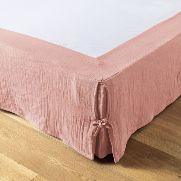 Cache-sommier 90x190 cm rose drap de lit gaze de coton Gaïa habillage sommier tapissier