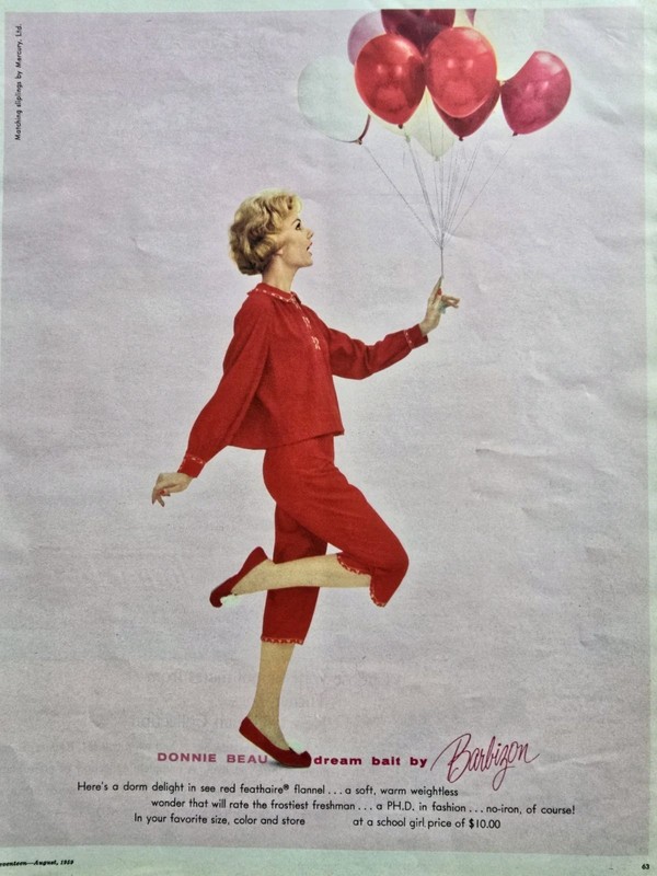 1959 Women's Barbizon red Donnie Beau Pajamas Balloons Vintage Fashion Ad 