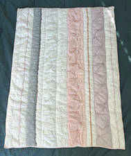 Pottery Barn Kids Quilted Crib Quilt Blanket, Pink White Gray