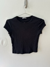REFORMATION Cropped Black Top Size Small Made In USA 100% Cotton