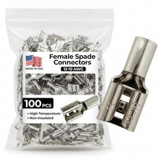 100 High-Temperature Female Spade Connectors - Non-Insulated, Quick Disconnect
