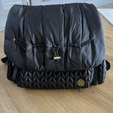 HAPP Levy Black Diaper Backpack Bag w/ Shoulder Strap Gold Zippers herringbone
