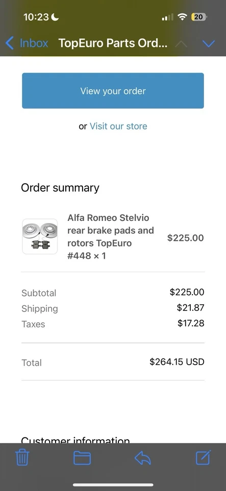 全新 Still In Shipper 后刹车 适用于 2018 阿尔法罗密欧 Stelvio Sport Awd — 第 3/3 张图片