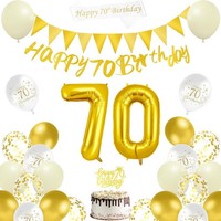 70. Geburtstag Deko Set, Luftballons Gold Weiß, Banner, Wimpelkette,