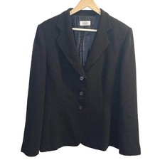 Talbots Womens Black White Micro PolkaDot 3 Button Blazer Jacket Size 14 Vintage