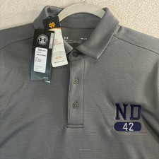 Under Armour Notre Dame Polo Shirt Men M Gray Loose Stretch Athletic Golf NWT
