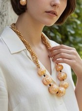 Jay King DTR 925 Silver Gold Pearl Shell Mosaic Statement Necklace