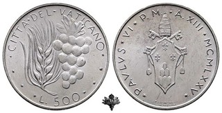 VATICANO 500 lire 1975 ARGENTO Papa Paolo VI