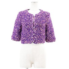 CHANEL P72469 Tweed Short Length Jacket Women Size 36 Purple/Pink