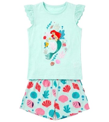 ARIELLE DISNEY 140 SCHLAFANZUG GLITZER PYJAMA SHORTY RÜSCHEN SHORTAMA FABIUS NEU