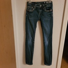 MISS ME Skinny Blue JEANS  Girls Size 14  KE 82475  Flap Bling Pockets