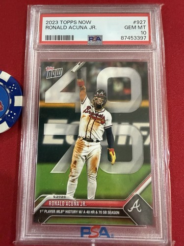 2023 Topps Now Ronald Acuña Jr. #927 “40 HR/70 SB” card, PSA 10 Gem Mint.