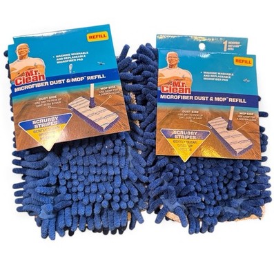 Lot of 2 MR. CLEAN Microfiber Dust and Mop Refill Washable Scrubby Stripes NEW