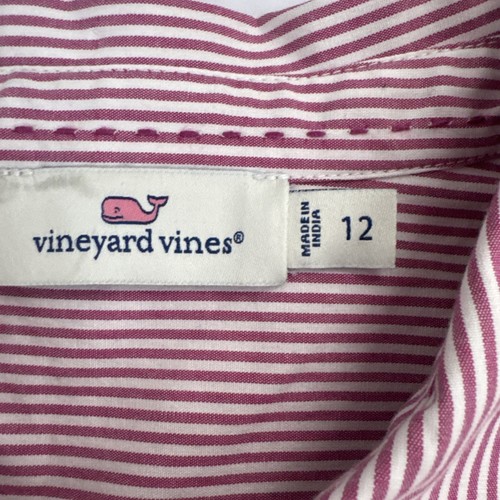 Vineyard Vines Girls Hudson Stripe Flutter Sleeve Poplin Shirt Purple Sz 12 NWOT - Picture 2 of 5