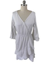 Gap Faux Wrap Dress Womens XS White Gauzy Ruffled Beachy Effortless Boho Chic