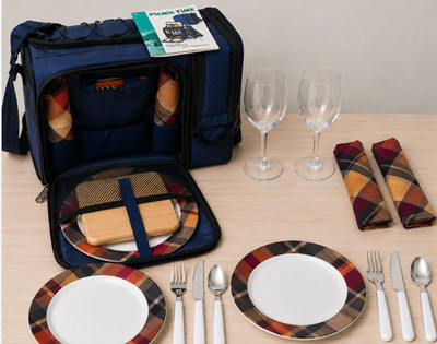 Picnic Time Malibu Picnic Set for 2 Navy Insulated Cooler Bag Complete NWT