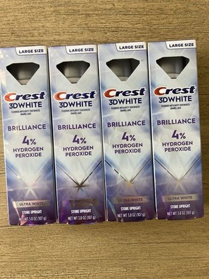 4 Crest 3D White Brilliance 4% Peroxide Extra Whitening Large 3.8 Oz Size NEW
