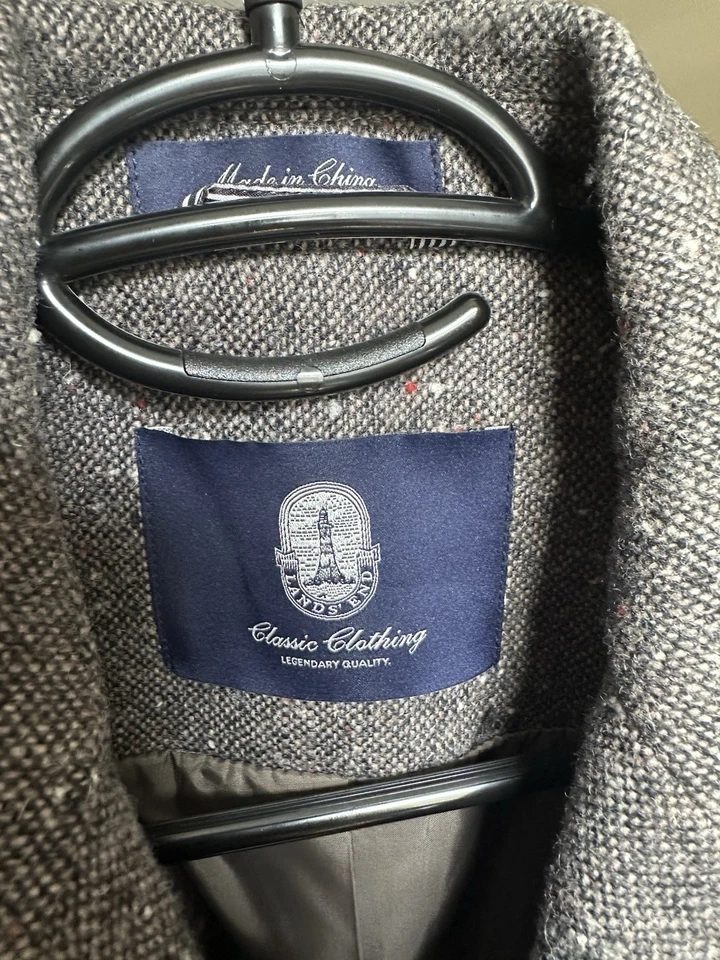 Men’s Lands End Canvas 100% Wool Donegal Brown peak lapel Tweed Overcoat 38 reg - Image 3 of 4