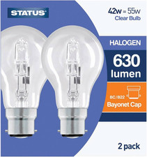 Status BC B22 Halogen 630 Lumen Clear Bulb 2 Pack - 42w = 55w