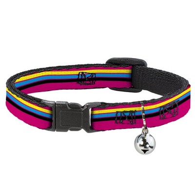 Cat Collar Breakaway with Bell Racing Stripes Pink/Yellow/Blue/Black (US IMPORT)