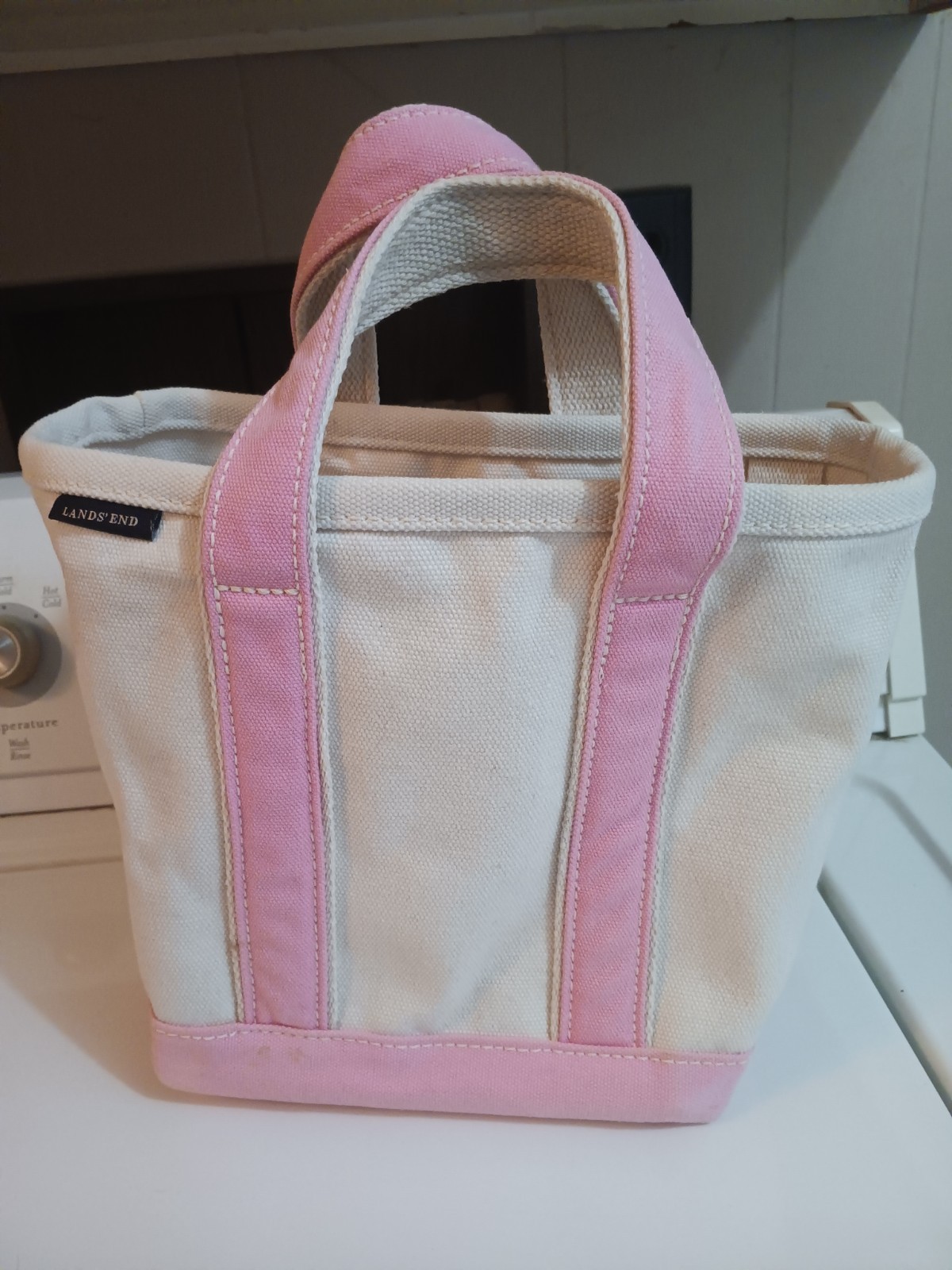 Lands End Canvas Tote Bag Fresh Pink Trim Medium Boat Bag USA Classic Shopper