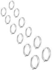 6 Pairs Stainless Steel Small Huggie Hoop Earrings Sets for Women Men Cartila...