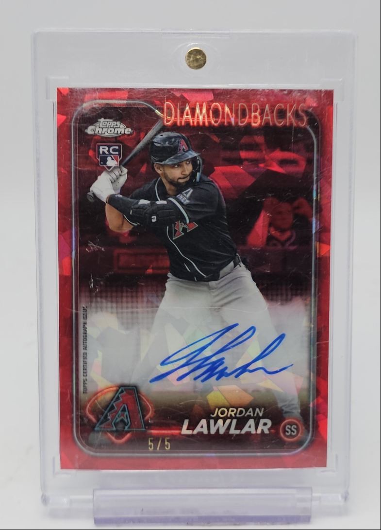 JORDAN LAWLAR 2024 TOPPS CHROME UPDATE SAPPHIRE ROOKIE RED RC AUTO 5/5 Q1739