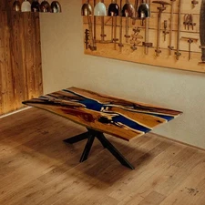 Transparent Nile Epoxy Resin Dining Table | Live Edge River Table | Handmade TOP