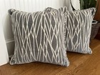 2 Gray & Cream Designer Custom Pillow Covers Upholstery Fabric 22” Square