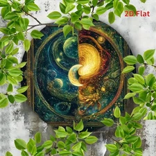 Modern Space-Themed Round Wall Art - Golden & Purple Celestial Planet & Energy V