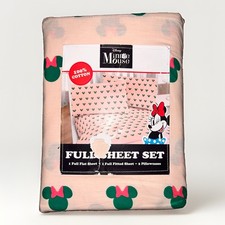 NIP Disney Minnie Mouse FULL Full Sheet Set 4 PCS 100 Cotton Kids Mickey PINK