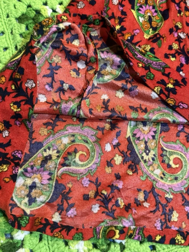 Vestido Pullover Hippie Vintage Boho Paisley Hecho a Mano Floral Manga Larga Groovy Foto 3 de 4