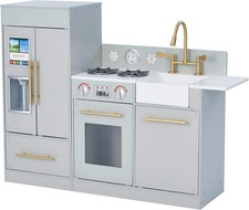 Teamson Kids Little Chef Charlotte Modular Interactive Wooden Play Kitchen GRAY