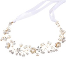 Pear Flower Girl Headpiece, Gold Flower Girl Hair Accessory with Rhinestones,...