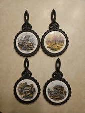 Set of 4 - Pilkington England Currier & Ives Season Trivet Tiles Cast Iron