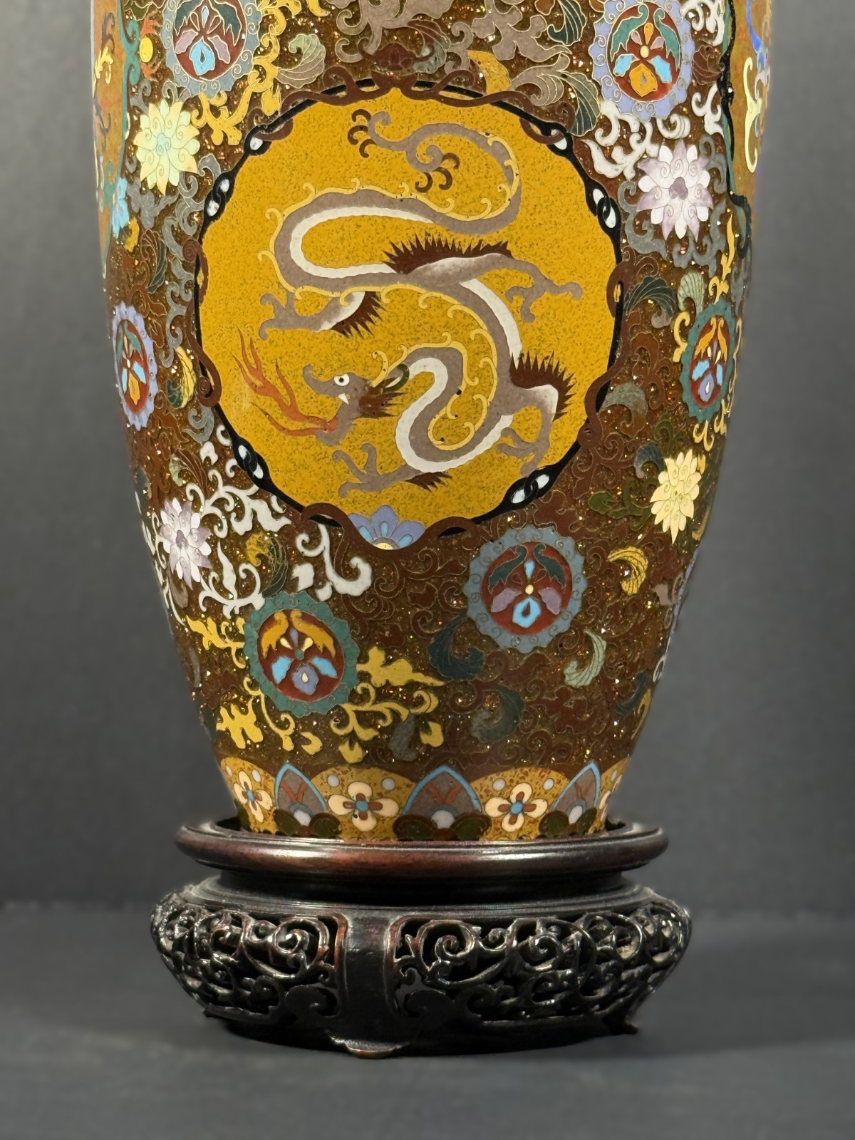 Japanese Meiji Cloisonné Vase Museum Quality Dragon Phoenix Exceptional Wirework