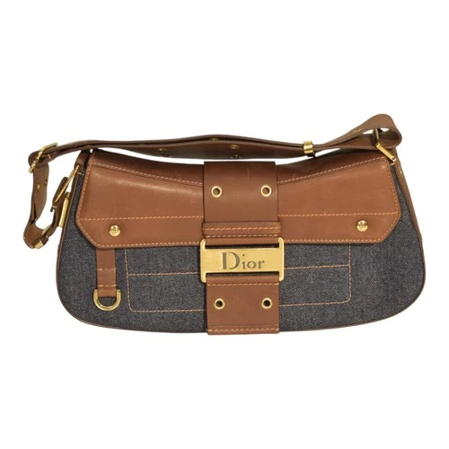 Christian Dior blue denim & brown calfskin street chic columbus ave shoulder bag