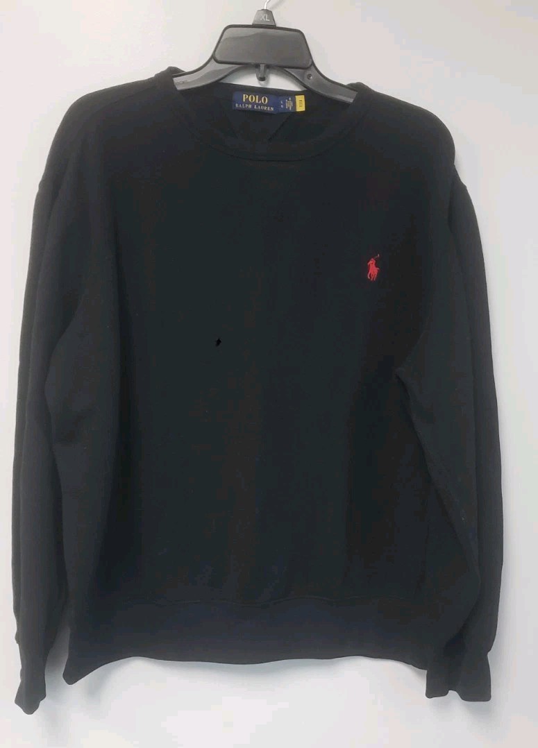 PONY Polo Ralph Lauren felpa girocollo uomo grande moderna micropile foderata nera