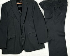 VTG 70s American Original Western Wear 2 Piece Black Suit Jacket Pants 46R 34x31