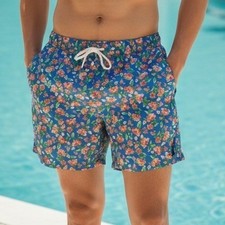 Polo Ralph Lauren Mens Swim Trunks Blue Floral Print Drawstring XLT