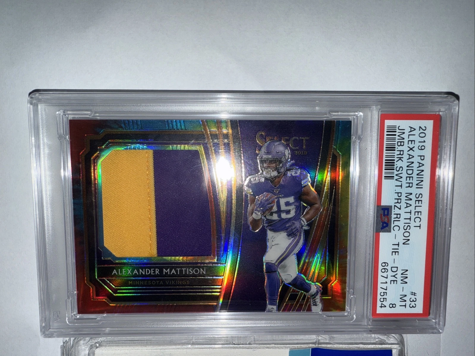 Alexander Mattison Panini Select Jumbo Rookie Swatch Prizm Relics #33 Tie-Dye