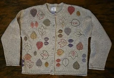 Vintage Susan Bristol Casuals Floral Embroidered Knit Cardigan Sweater L Button