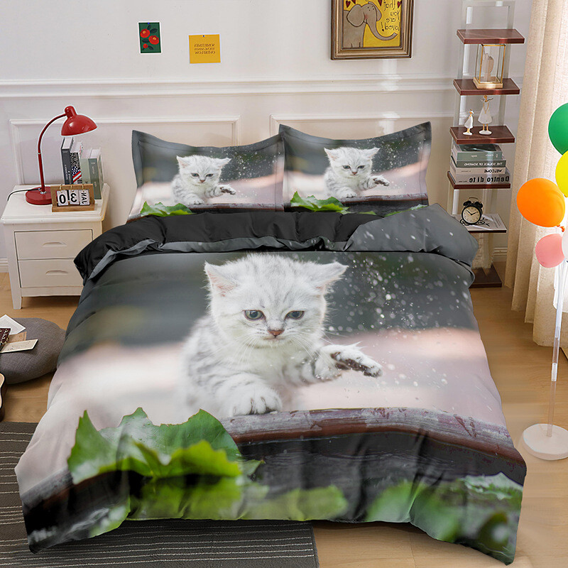 Soft Baby Cat Duvet Cover Twin Queen Comforter Set