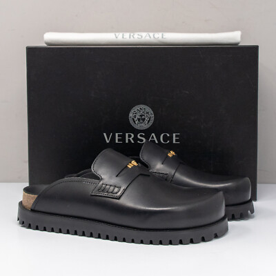 Versace Medusa Black Leather Cork-sole Mules, Men's 7 US (40 EU)