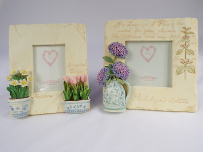 2 NEW Vintage 3D Photo Frames Sonoma Desktop Floral Tulip Narcissus HydrangeaC25