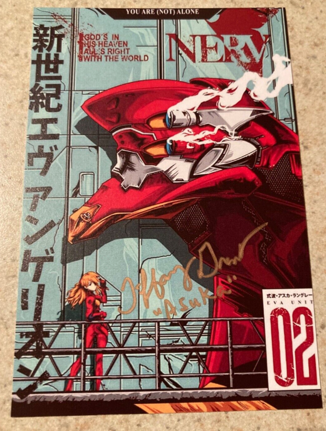 Unit 02 Asuka Langley Evangelion Postcard SIGNED by TIFFANY GRANT/Asuka's VA NEW