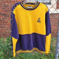 Karl Kani Blue Yellow Blocking Crewneck Sz L Hip Hop Rap Music Embroidered Read