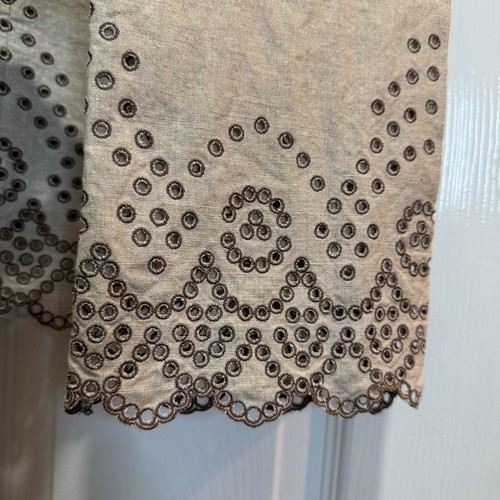 Talbots Women's Top 100% Linen Chic Tan Split Neck Long Sleeve Eyelet Size 16 - Picture 5 of 16